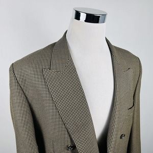 Riggings 44R Sport Coat Wool Blend Gold Black Houndstooth Double Breasted Lined